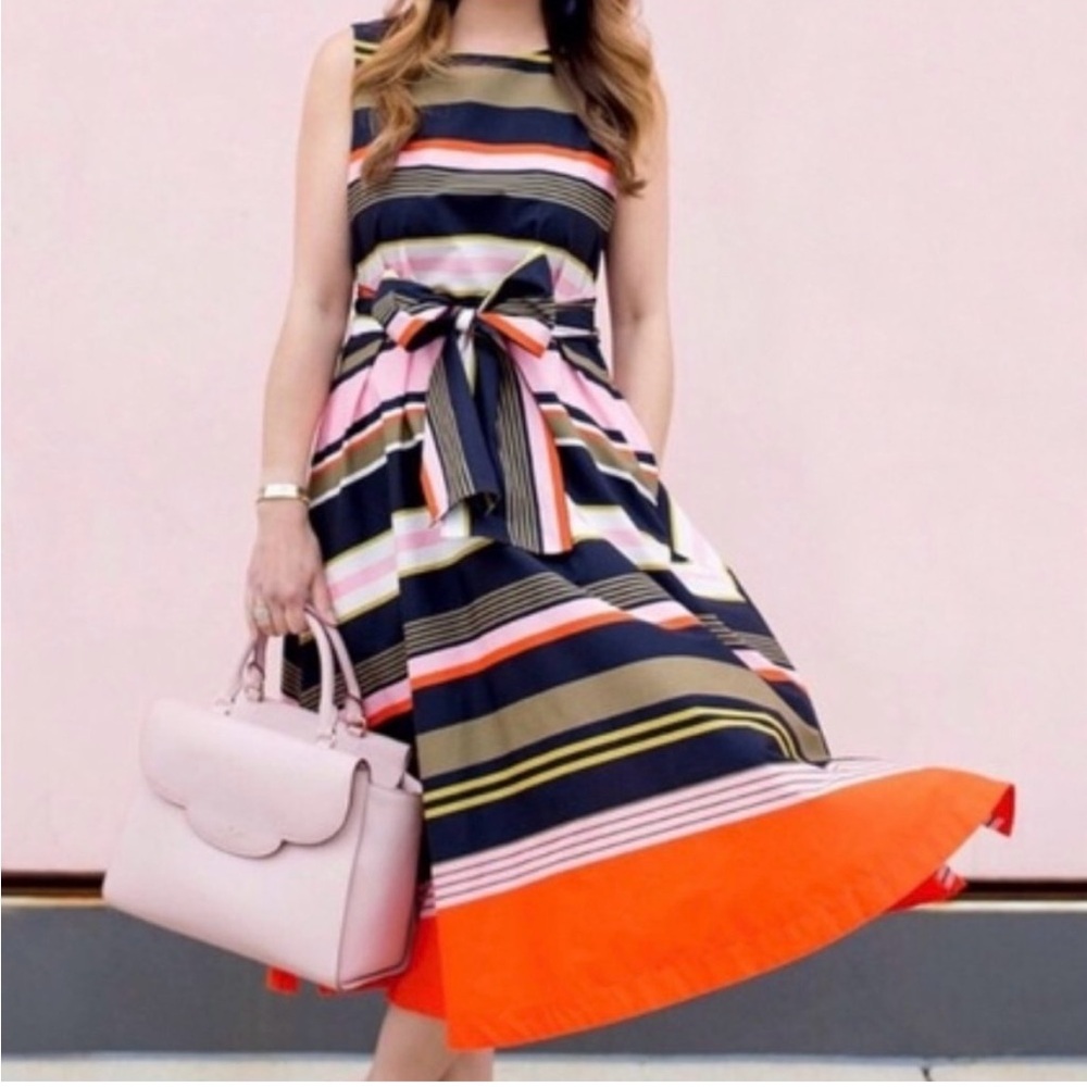 Ann Taylor Stripe Print Fit and Flare Sleeveless Party Cocktail Dress PXS